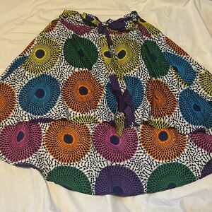 Shenbolen Ankara African Medallion Print High-Low Hem Skirt / XXL